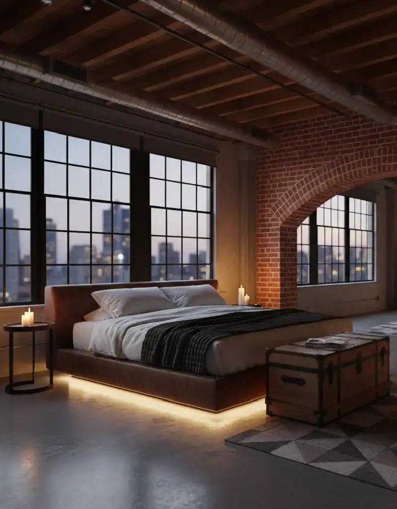 +25 Industrial Loft Bedroom Inspirations: Concrete, Leather, and Metal Aesthetics for 2026.