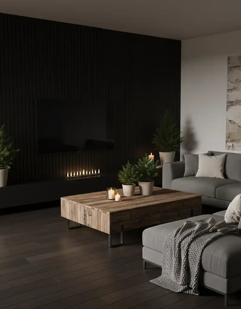 +20 Modern Rustic Living Spaces: Mastering Dark Tones, Textures, and Winter Warmth