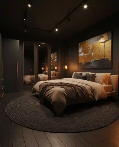 Beyond the Bedroom: 20 Stunning Dark Interior Designs That Will Redefine Your Co - AI Generated Interior Design Inspiration | Wisal AI : [{id:1771076061189,type:text,value:\As an interior designer, I’m often asked, Won’t a dark room feel small and gloomy? M