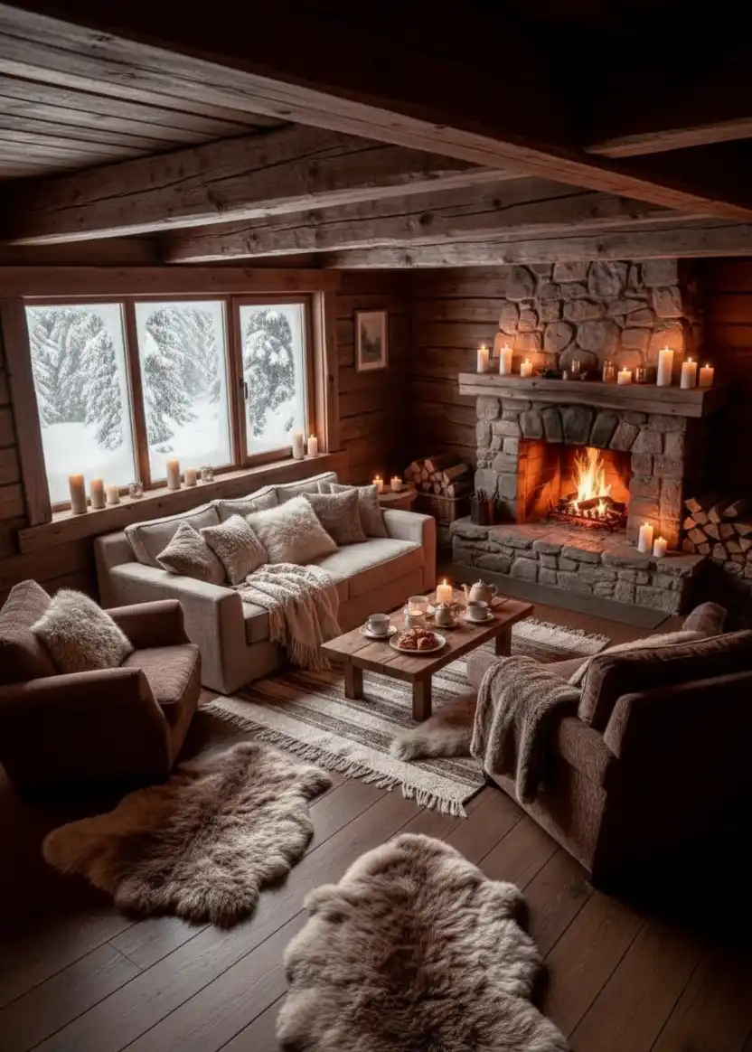 Cozy Winter Cabin Living Room | Wisal