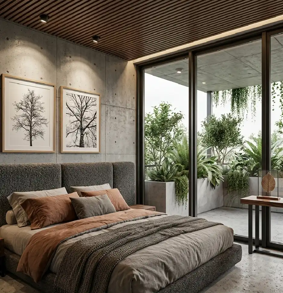 Modern Luxury Bedroom Biophilic Integration And Floor To Ceiling Photo Inspiration