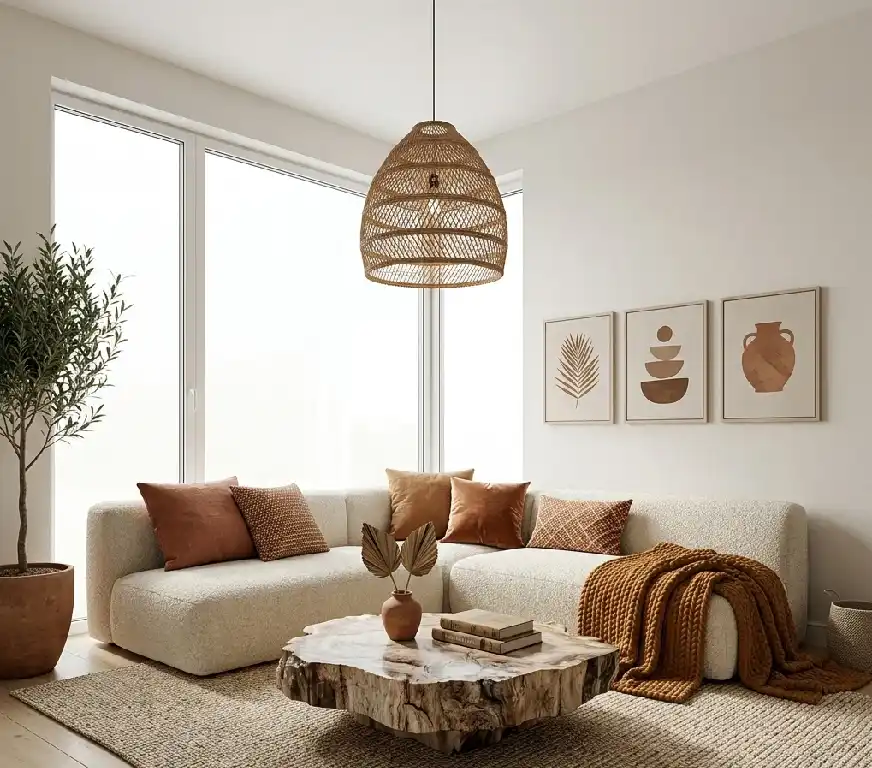 Earthy Window Screen Small Minimalist Living Room with Corner Window Optimization and Earthy ...