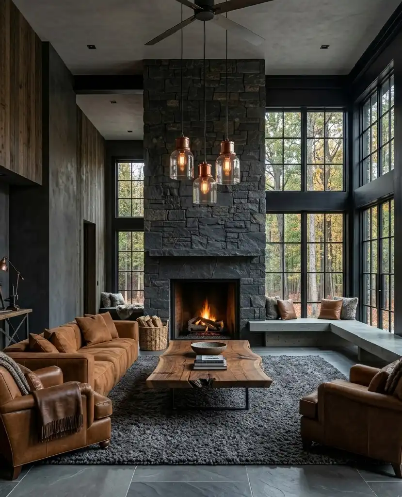 The Architectural Hearth: A Structured Rustic Living Room Idea | Wisal
