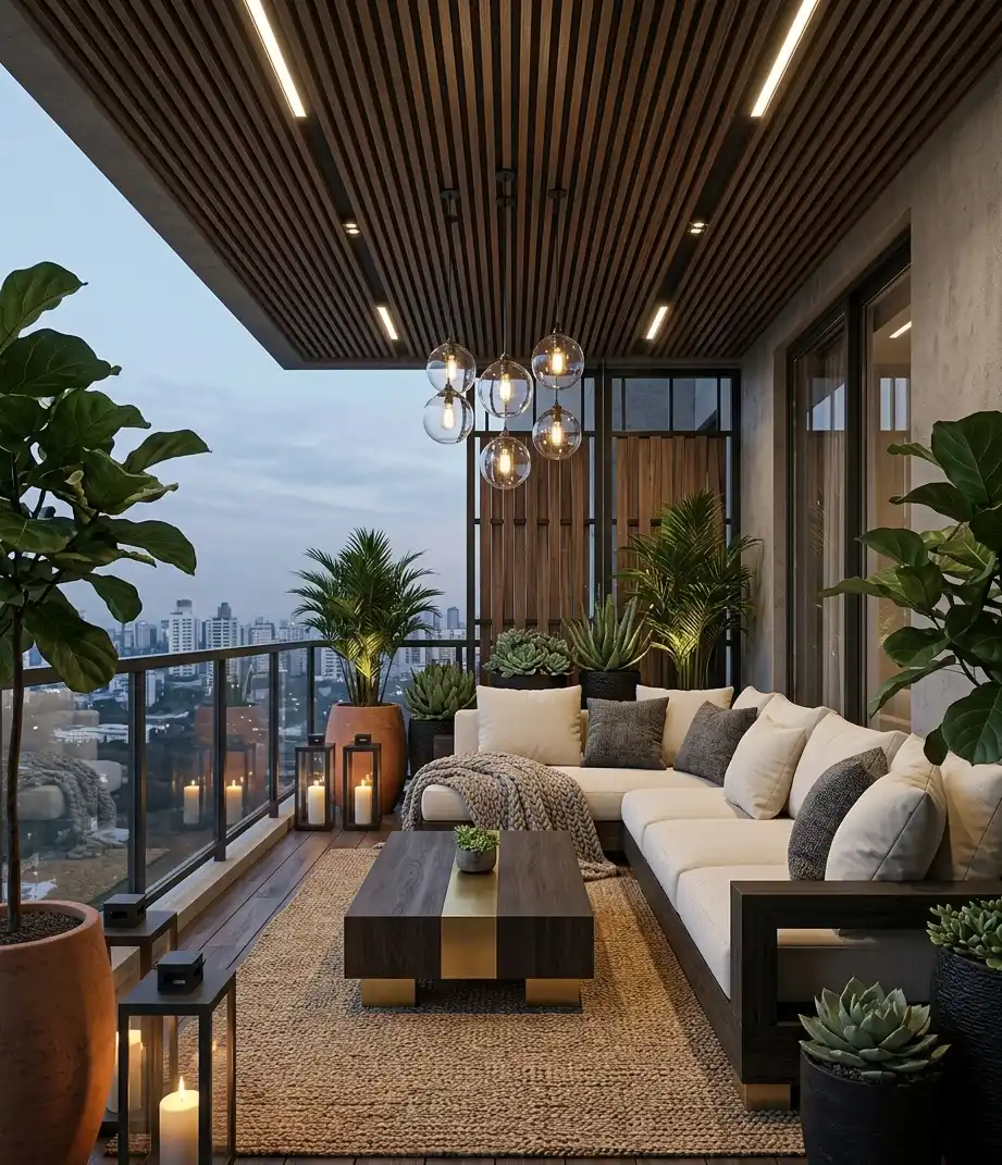 The Gilded Veranda: Luxury Modern Balcony Idea with Brass and Oak ...